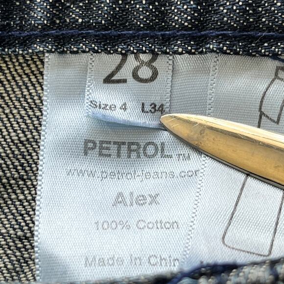 Petrol Alex Boot Cut Dark Blue Jeans White Stitching Low Rise Rhinestone Design - Picture 8 of 8